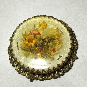 Vintage West Germany Flower Cameo Filigree Brooch